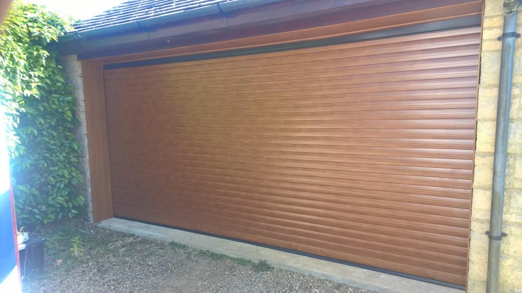 golden oak double roller garage door