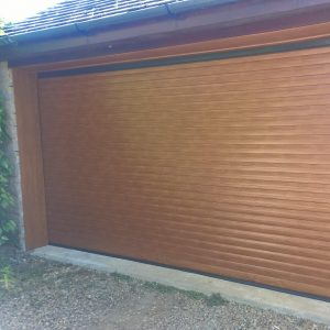 golden oak double roller garage door