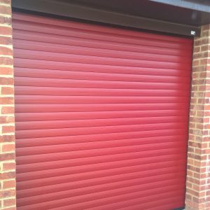 red laminate roller door